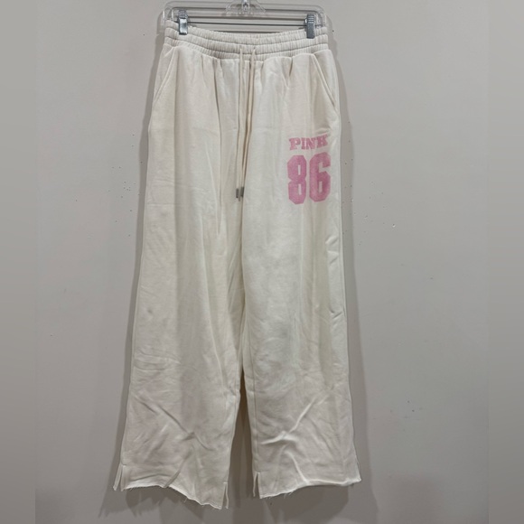 NWT Victoria's Secret S Winter White Ivy Fleece Wide-Leg Split-Hem Sweatpants - Picture 2 of 8